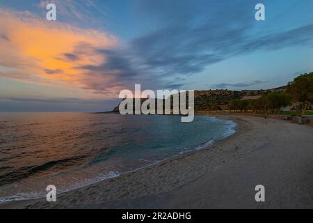 Sunset sky over Malia Bay, Sisi, Crete, Greece Stock Photo