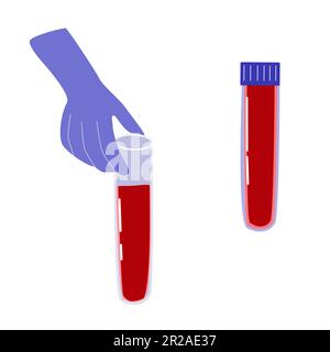 a gloved doctor hand holds a tube of blood tests Stock Vector