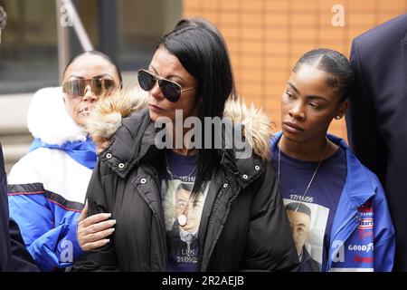 Charlie Mclean, the mother of Khayri Mclean outside Leeds Crown Court after Jakele Pusey, 15, who will serve a minimum term of 16 years and Jovani Harriott, 17 who will serve at least 18 years, were sentenced for the murder of Khayri Mclean. Picture date: Thursday May 18, 2023. Stock Photo