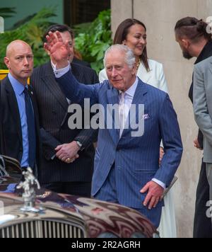 London, England, UK. 18th May, 2023. King CHARLES III is seen leaving 180 Studios after presenting Queen Elizabeth II Award For British Design. (Credit Image: © Tayfun Salci/ZUMA Press Wire) EDITORIAL USAGE ONLY! Not for Commercial USAGE! Stock Photo