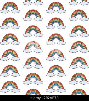Vector seamless pattern of retro groovy lgbt rainbow isolated on white background Stock Vector