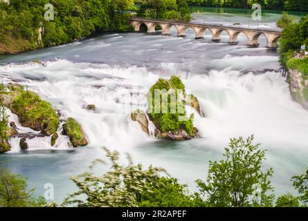 Silky water at the Rhine Falls, Europe's largest waterfall Switzerland I Stock Photo