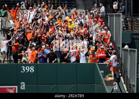 Mr. Splash sprays fans in the Bird Bath Splash Zone during the seventh  inning of a baseball game between the Baltimore Orioles and the Texas  Rangers, Friday, May 26, 2023, in Baltimore.