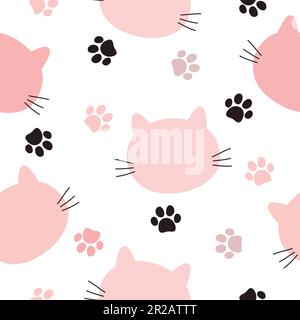 Cat seamless pattern. Vector illustration with cats heads and paws. It can be used for wallpapers, wrapping, cards, patterns for clothes and other. Stock Vector