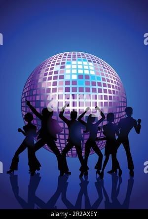 Silhouette Illustration of couples disco dancing Stock Vector