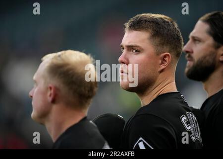 Chicago White Sox third baseman Yoan Moncada throws to first in a baseball  game against the Los Angeles Angels Tuesday, May 30, 2023, in Chicago. (AP  Photo/Charles Rex Arbogast Stock Photo - Alamy