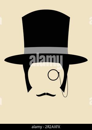 Gentleman wearing vintage hat with a monocle and mustache Stock Vector