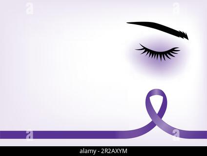 Purple ribbon with blue eye, domestic violence concept, background template with copy space for cover, page or advertisement design lay out Stock Vector