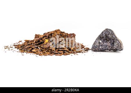 rusty metal, metal corroded by time in oxidation, isolated white background Stock Photo