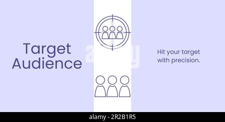 Target Audience Banner on White and Purple Background. Stylish Banner with Purple Text and Icons for Business and Marketing Stock Vector