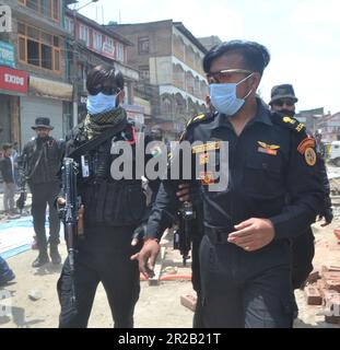 Srinagar, India. 18th May, 2023. NSG Commandos Conduct through searches in lal chowk Ahead of G20 Summit in Srinagar the Summer captial of Indian Administrated Kashmir on May 18, 2023. (Photo by Mubashir Hassan/Pacific Press) Credit: Pacific Press Media Production Corp./Alamy Live News Stock Photo