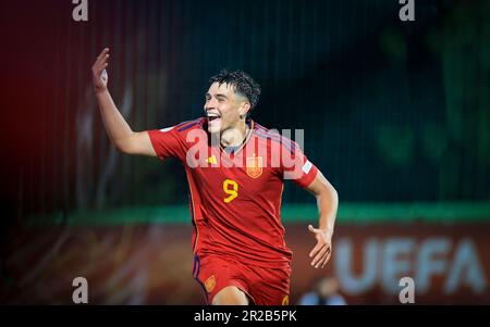 Budapest, Hungary. May 18, 2023, The Spanish player Marc Guiu celebrate during the UEFA European Under-17 Championship Finals 2023 Group B match between Italy and Spain at BSC Stadium on May 18, 2023 in Budapest, Hungary. Photo by, Kredit: Gabriella Barbara - Alamy Live News Stock Photo