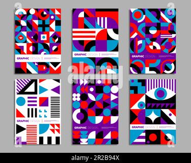 Abstract geometric patterns, bauhaus posters with simple graphic shapes ...
