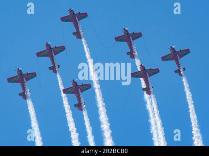 Marche Verte planes tied with steel ropes and very dangers  air show Royal Moroccan Air Force aerobatic team at Teknofest 2023 Stock Photo