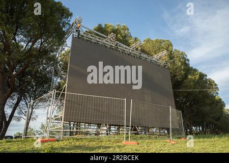 Imola, Italy. May 18th 2023. Formula 1 Qatar Airways Emilia Romagna Grand Prix at Autodromo Enzo e Dino Ferrari, Italy cancelled due to the flooding in the Emilia-Romagna region. Pictured: Big screen at the track     © Piotr Zajac/Alamy Live News Stock Photo