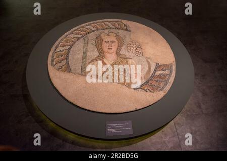 Representation of Dionysus from floor mosaic of a secular building (3rd century) . Diachronic Museum of Larissa , Greece Stock Photo