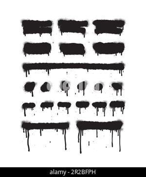 Black color spray paint or graffiti design element on the white wall background. Stock Vector