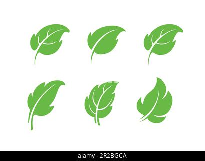 Set of green leaf ecology icon, leaf isolated on transparent background. Environment and Nature Symbol, Vector illustration. Stock Vector