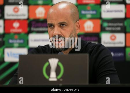 Amsterdam, Netherlands. 18th May, 2023. AZ Alkmaar Manager Pascal Jansen during a press conference after the UEFA Conference League Semi Final second leg match between AZ Alkmaar and West Ham United at AFAS Stadion on May 18th 2023 in Amsterdam, Netherlands. (Photo by Daniel Chesterton/phcimages.com) Credit: PHC Images/Alamy Live News Stock Photo