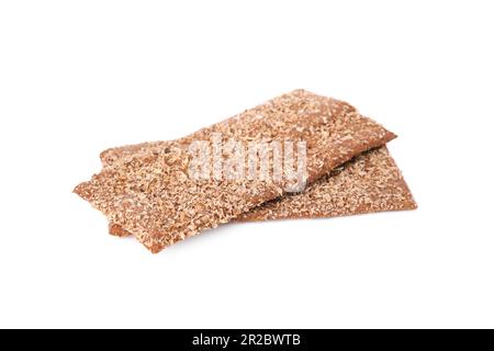 Fresh crunchy rye crispbreads isolated on white Stock Photo