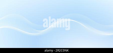 Undulate smooth wave lines design. Abstract flowing curved stripes template. White fluid shape on light pastel blue background. Sea water, wind or air concept. Vector wallpaper Stock Vector