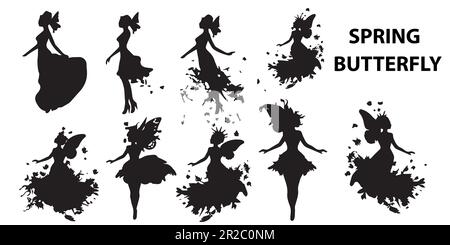 Silhouettes of a dancing spring butterfly girl vector design. Stock Vector