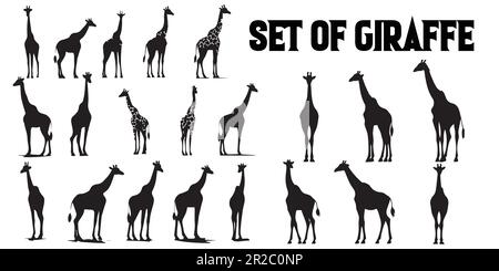 A set of giraffes black or silhouette vector illustration. Stock Vector