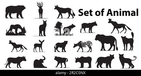 Silhouettes of animals vector illustration collection. Stock Vector