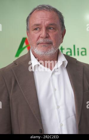 Bucharest, Romania. 18th May, 2023: Ugo Calvosa, executive vice president operation of Aeroitalia, attends the press conference announcing the launch of Aeroitalia flight operations at Bucharest Baneasa 'Aurel Vlaicu' International Airport. Italian airline AeroItalia will start flights in Romania on June 2 with a first flight on the route Bucharest Baneasa 'Aurel Vlaicu' International Airport - Rome–Fiumicino International Airport 'Leonardo da Vinci'. Credit: Lucian Alecu/Alamy Live News Stock Photo