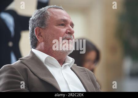 Bucharest, Romania. 18th May, 2023: Ugo Calvosa, executive vice president operation of Aeroitalia, attends the press conference announcing the launch of Aeroitalia flight operations at Bucharest Baneasa 'Aurel Vlaicu' International Airport. Italian airline AeroItalia will start flights in Romania on June 2 with a first flight on the route Bucharest Baneasa 'Aurel Vlaicu' International Airport - Rome–Fiumicino International Airport 'Leonardo da Vinci'. Credit: Lucian Alecu/Alamy Live News Stock Photo