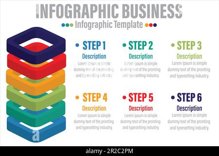 Pyramid Business process infographic template. 3D cube design with 6 steps. Vector illustration. Stock Vector
