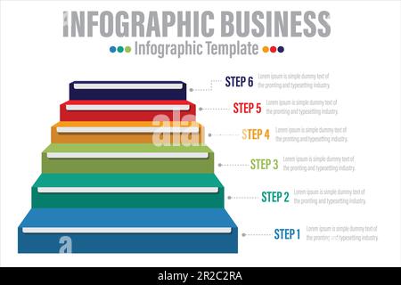 Infographic template. 6 Step design with beautiful colors. Vector timeline elements for presentations. Stock Vector