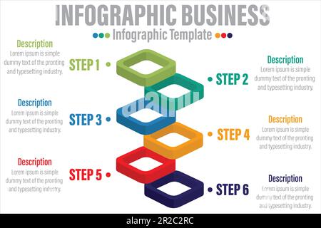 colorful timeline infographic with 6 Step six options design template, Infographics management, finance, analytics, presentation. Vector illustration Stock Vector
