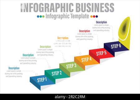 3D stairs infographic vector illustration. 6 steps business process concept. Stock Vector