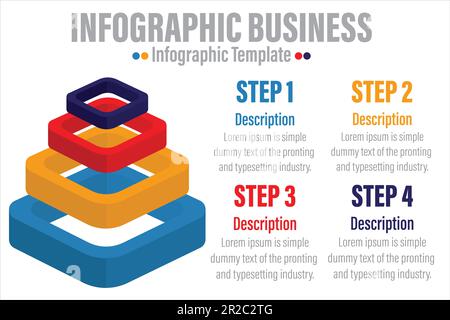 Business process infographic template. 3D Pyramid cube design with 4 steps. Vector illustration. Stock Vector