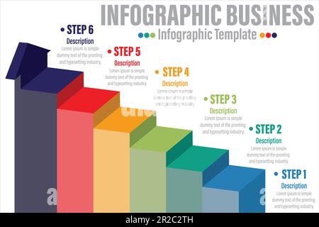 Vector creative infographic of columns bar chart with six options. Modern comparison business table isolated on transparent background. Design timelin Stock Vector