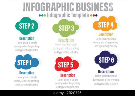6 Step and Six 6 Option cloud Business data visualization. Process chart. Abstract elements of graph, diagram with steps, options, parts or processes. Stock Vector