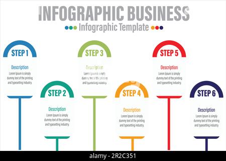 Business presentation infographic template with 6 Steps, Six 6 option, vector illustration options. Infographics elements for work. Stock Vector