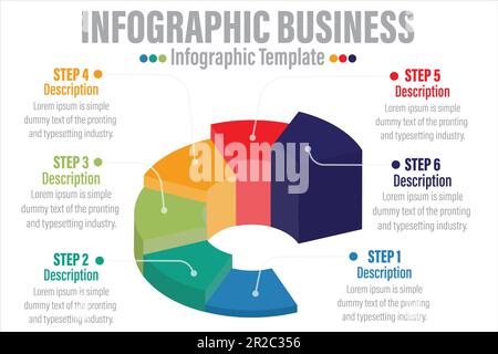 6 Steps and Six 6 Option Modern business infographic for company process with 3d colorful pie chart and flat icons. Easy to use for your website or pr Stock Vector