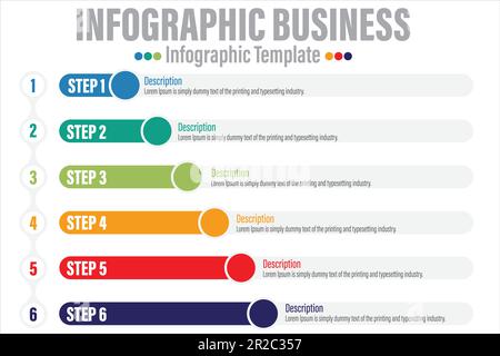 Six 6 Steps, Six 6 option ,Horizontal Chart Infographic Element - Business Vector Illustration in Flat Design Style for Presentation, Booklet, Website Stock Vector