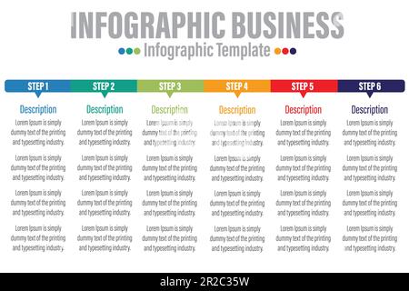 6 Steps, Six 6 option Colorful Chart Infograph Steps Template With Numbers Stock Vector