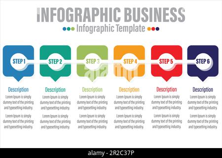 Infographic template Box . 6 Step timeline journey, Flat simple infographics design template. presentation graph. Business concept with numbers Six 6 Stock Vector