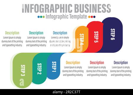 Six 6 Steps, Six 6 option Flat business presentation vector slide template with diagram chart Stock Vector