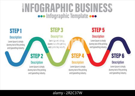 6 Steps,Vector infographic template with four steps or options. Illustration presentation with line elements icons. Business concept design can be use Stock Vector