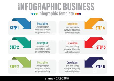 Business vector infographic template with 6 steps or 6 options for diagram, timeline, web design, presentations, workflow layout, flowchart Stock Vector