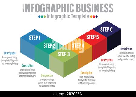 modern infographic template box with Six Steps, Six 6 option Stock Vector