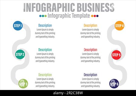 Infographic design elements for your business with Six 6 options, parts, steps or processes, Vector Illustration. Stock Vector