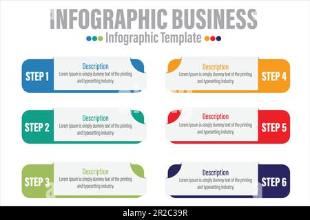 6 Steps, six 6 option Paper note shape elements with steps,road map,options,milestone,timeline,processes or workflow.Business data visualization.Creat Stock Vector