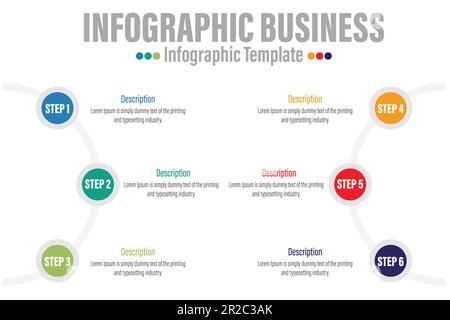 Infographic design elements for your business with Six 6 options, parts, steps or processes, Vector Illustration. Stock Vector