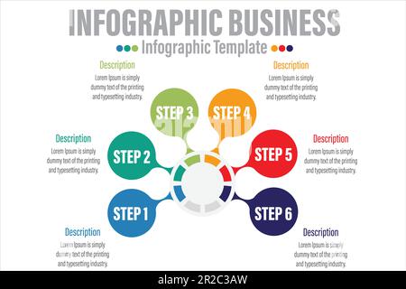 Business circle. timeline infographic icons designed for abstract background template with Six 6 Steps, Six 6 options. Stock Vector